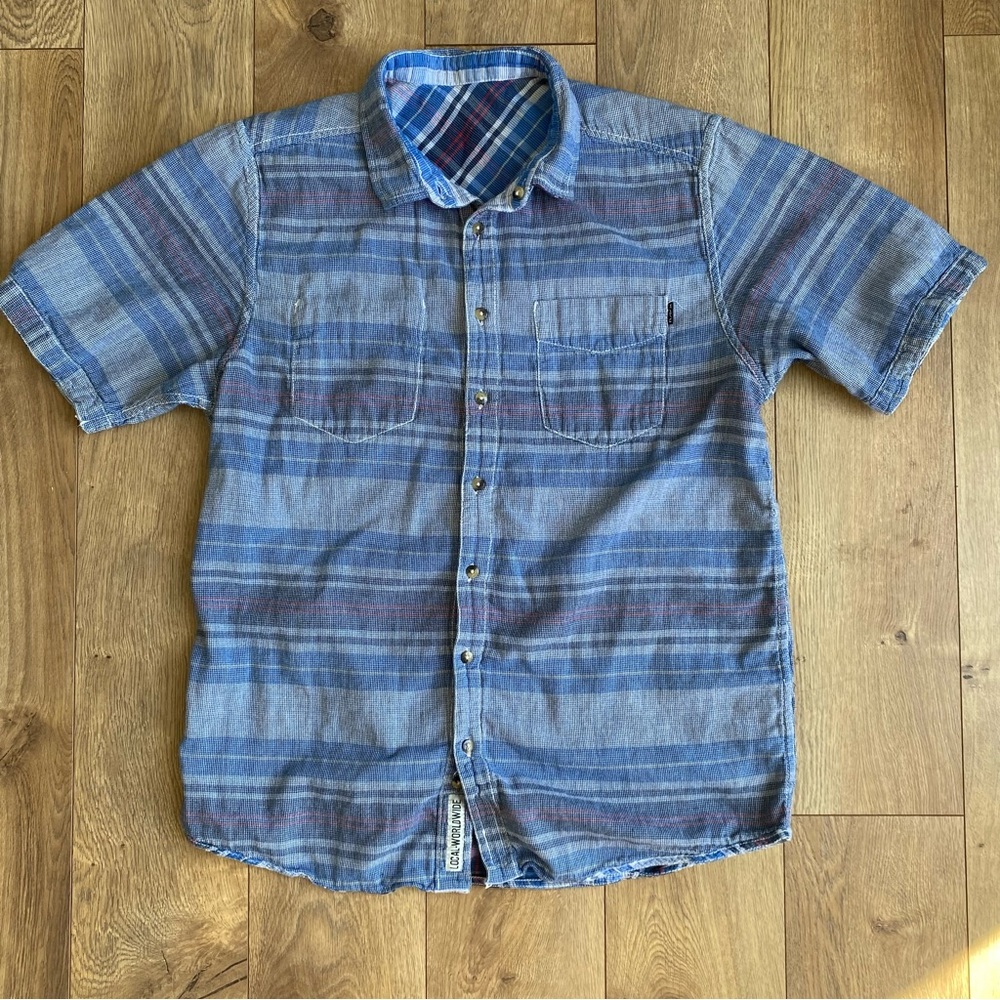 KAVU Reversible Woven Button Up Short Sleeve Shirt Medium Plaid Hiking Climbing